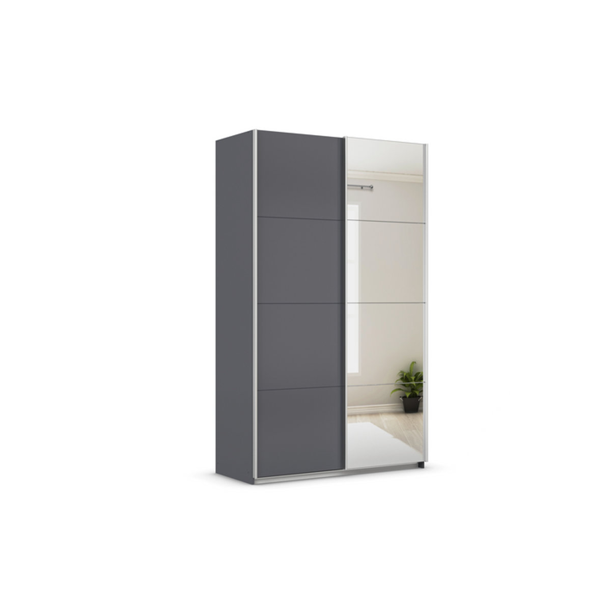 RAUCH Quadra Schwebetürenschrank in Orange und Grau mit Spiegelelementen, B: 136 cm, H: 230 cm - Bild 1