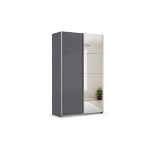 RAUCH Quadra Schwebetürenschrank in Orange und Grau mit Spiegelelementen, B: 136 cm, H: 230 cm