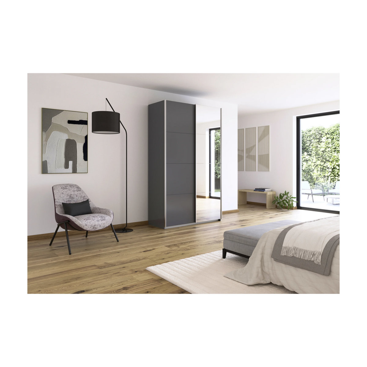 RAUCH Quadra Schwebetürenschrank in Orange und Grau mit Spiegelelementen, B: 136 cm, H: 230 cm - Bild 2