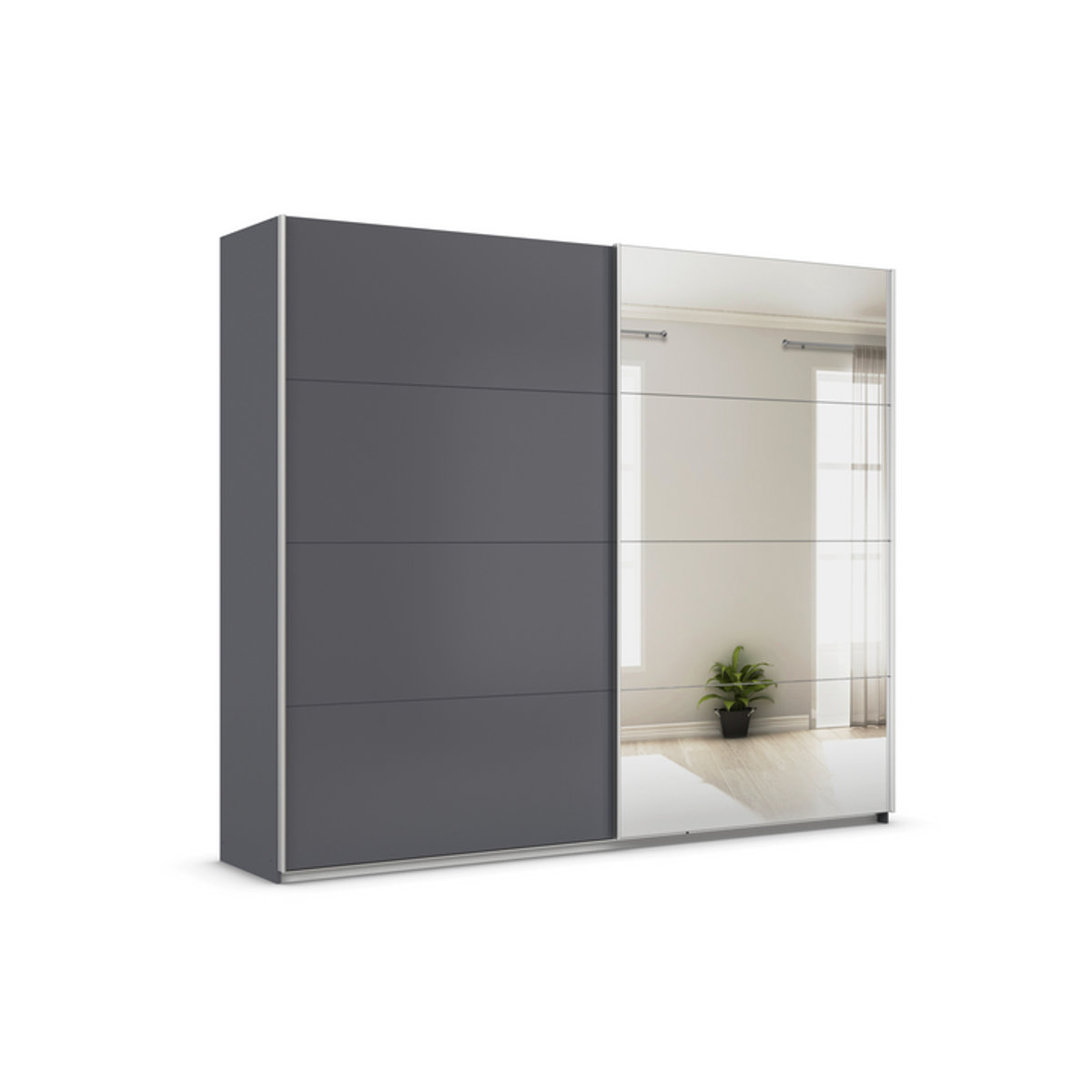 RAUCH Quadra Schwebetürenschrank in Orange und Grau mit Spiegelelementen und Glas, B: 271 cm, H: 230 cm - Bild 1