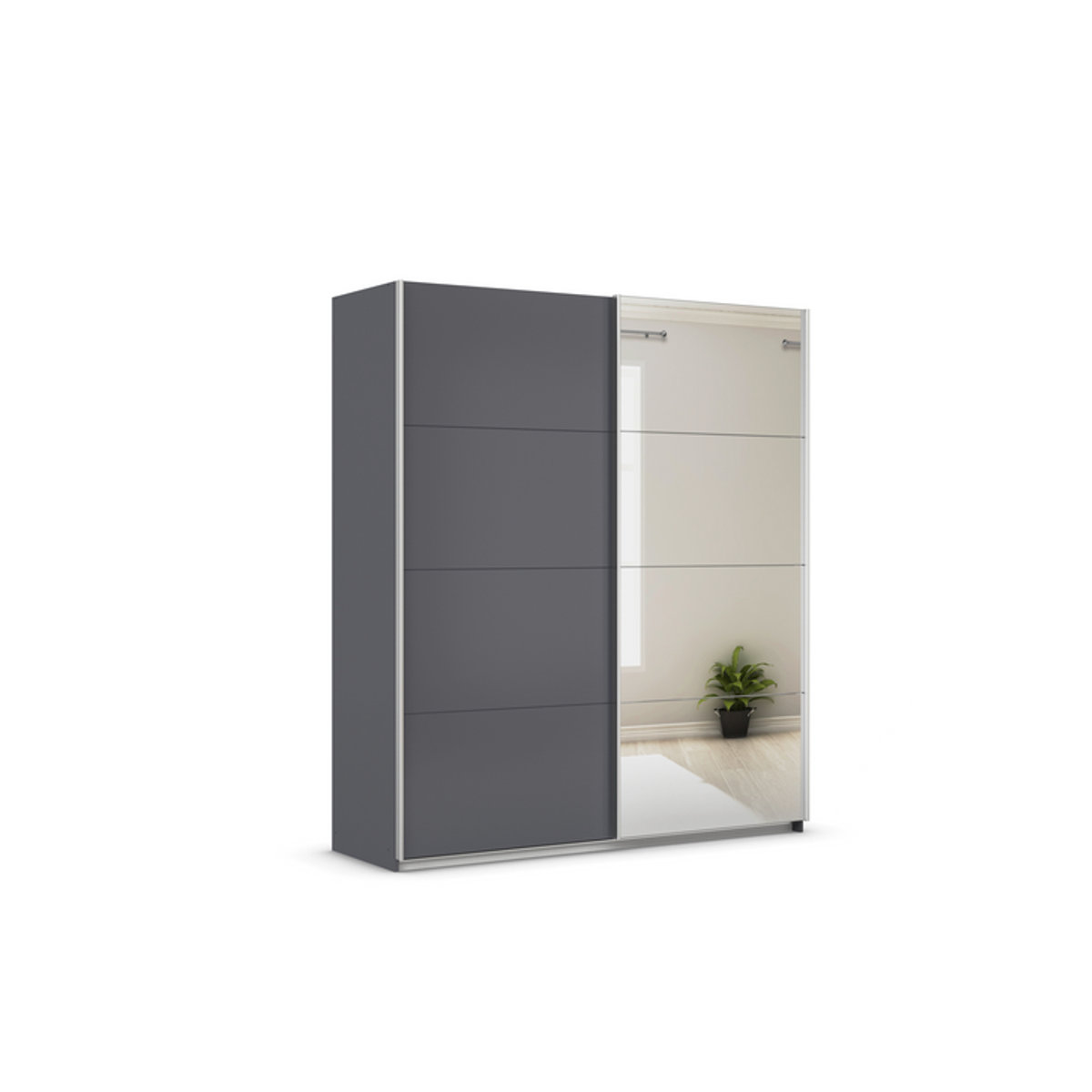 RAUCH Quadra Schwebetürenschrank in Orange und Grau mit Spiegelelementen und Glaseinsätzen, B/H: 181 x 210 cm - Bild 1