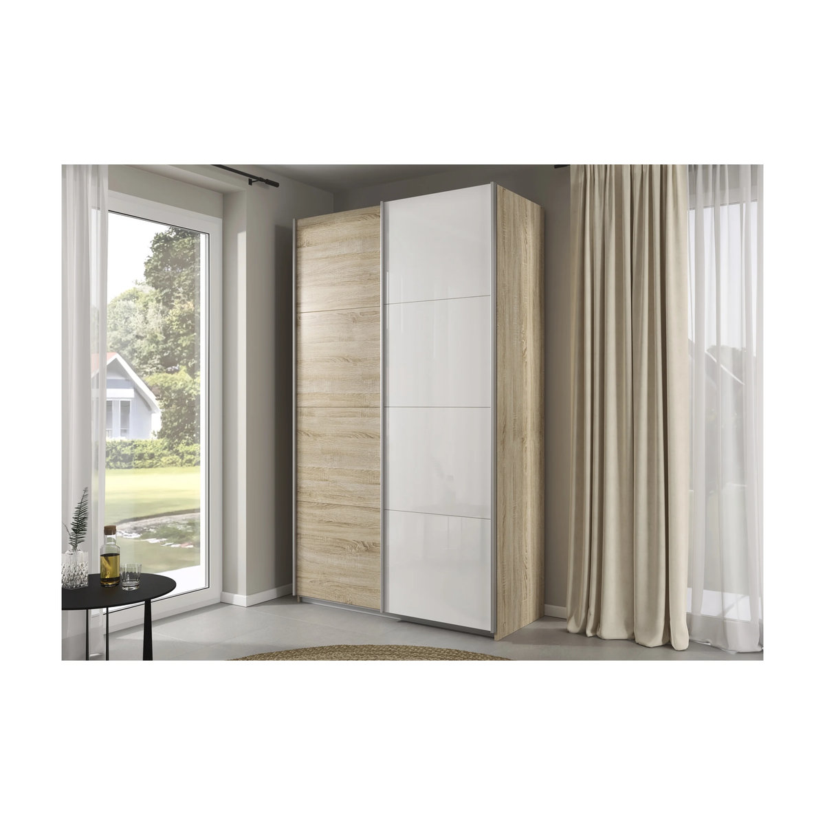 RAUCH Quadra Schwebetürenschrank mit Glaselementen in Orange und Eiche Natur, B: 136 cm, H: 210 cm - Bild 2