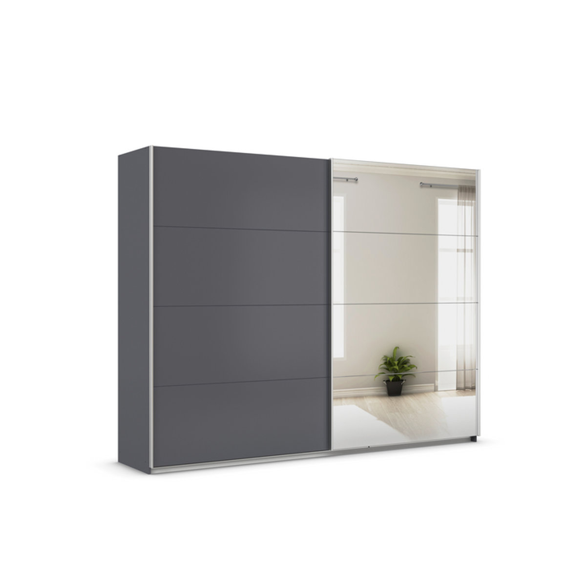 RAUCH Quadra Schwebetürenschrank mit Spiegelelementen in Orange und Grau, B: 271 cm, H: 210 cm - Bild 1