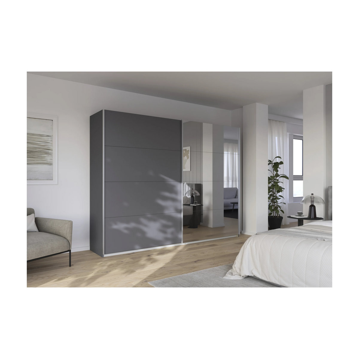 RAUCH Quadra Schwebetürenschrank mit Spiegelelementen in Orange und Grau, B: 271 cm, H: 210 cm - Bild 2