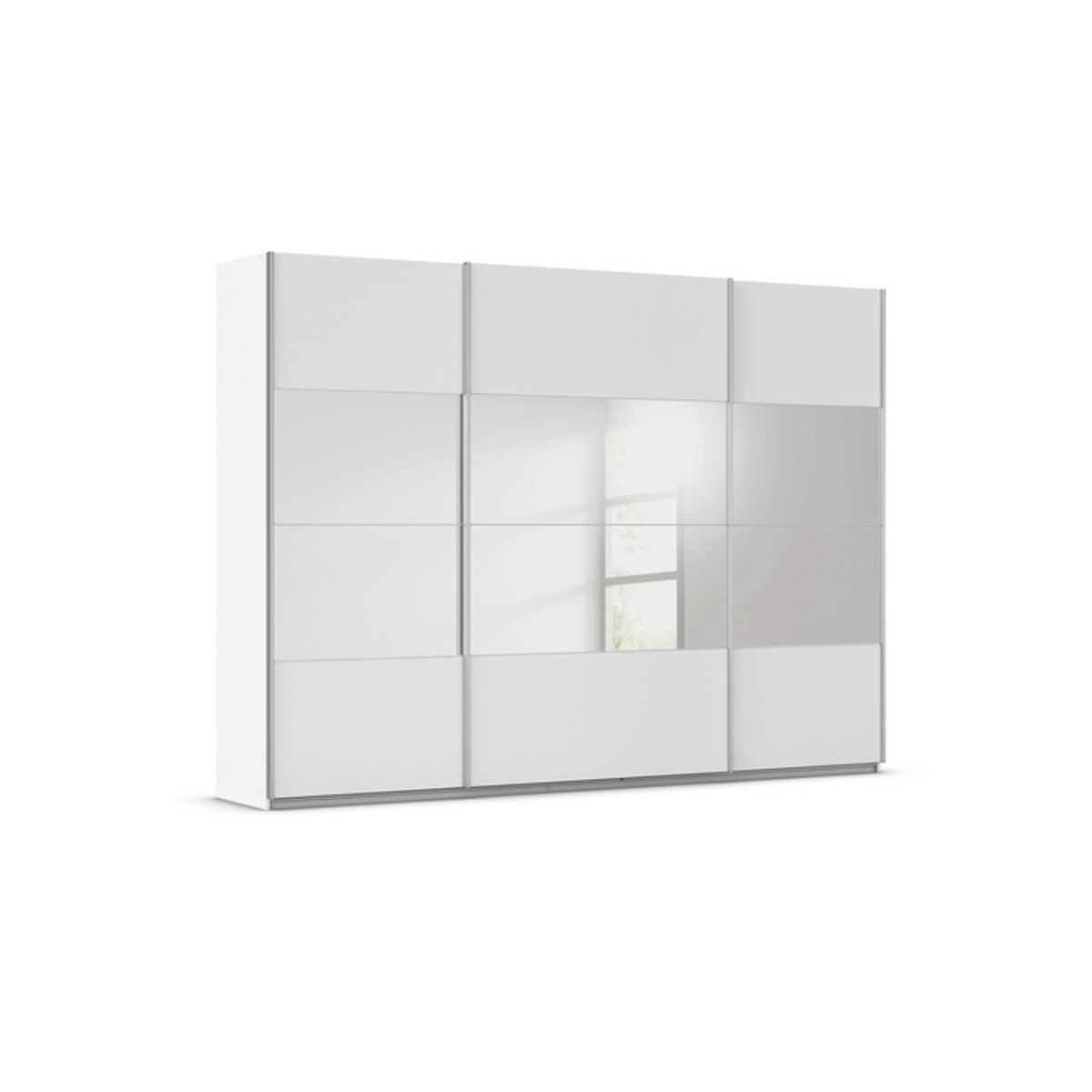 RAUCH Quadra Schwebetürenschrank mit Spiegelelementen in Orange und Weiß, B: 315 cm, H: 230 cm - Bild 1