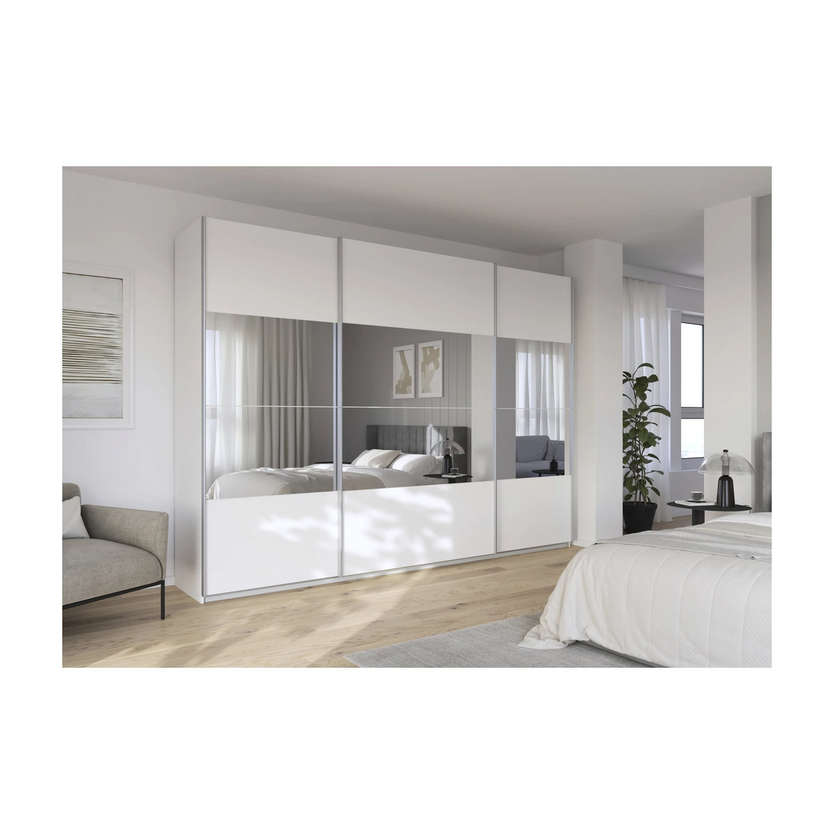 RAUCH Quadra Schwebetürenschrank mit Spiegelelementen in Orange und Weiß, B: 315 cm, H: 230 cm - Bild 2