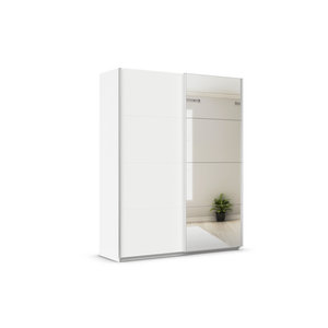 Rauch Quadra Schwebetürenschrank mit Spiegelelementen in Orange und Weiß, B/H: 181 x 230 cm