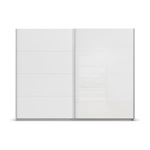RAUCH Quadra Schwebetürenschrank Modern in Weiß und Orange mit Glaselementen, B: 271 cm, H: 210 cm