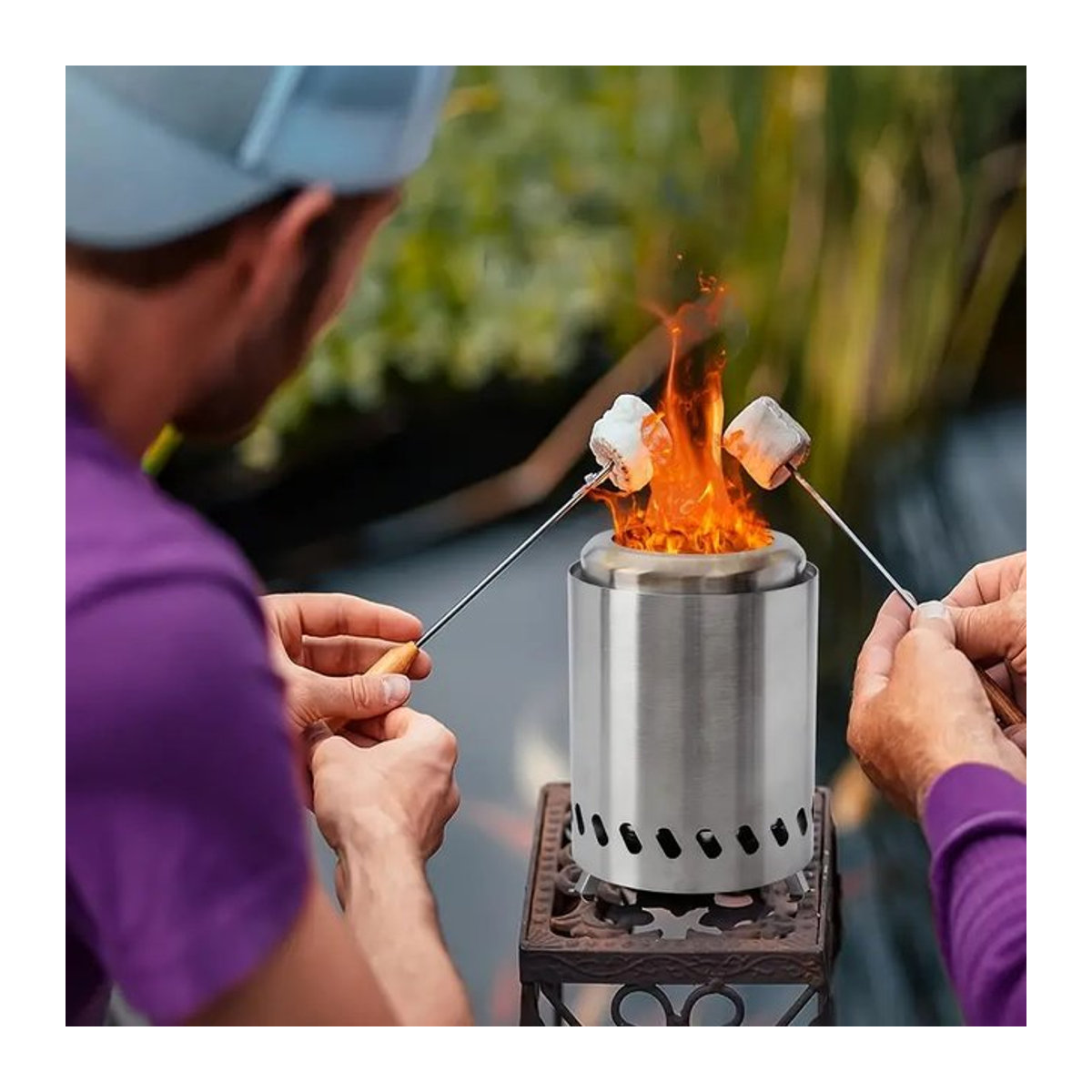Rauchfreie Outdoor-Feuerstelle aus Edelstahl für Holz oder Pellets inklusive Reisetasche - Bild 1