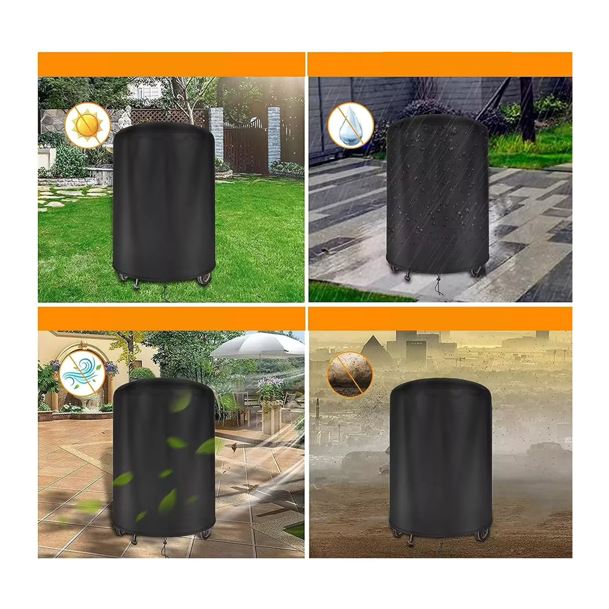 Raweao BBQ Abdeckung Schwarz aus wasserdichtem Oxford-Polyester für runde Grills mit Durchmesser: 57 cm - Bild 3