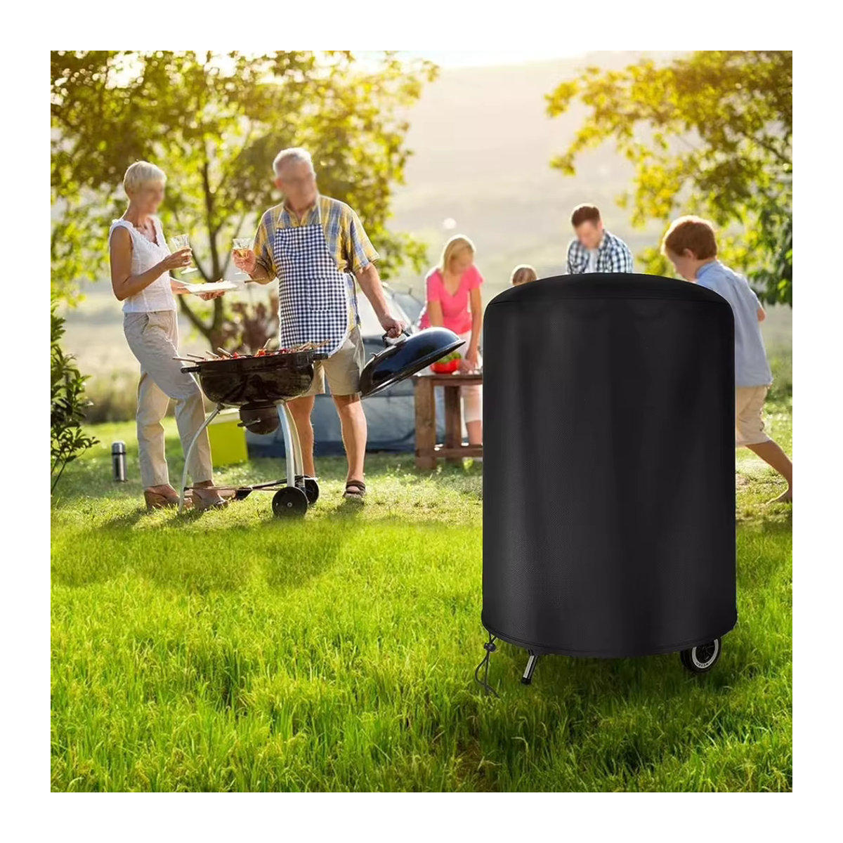 Raweao BBQ Abdeckung Schwarz aus wasserdichtem Oxford-Polyester für runde Grills mit Durchmesser: 57 cm - Bild 4