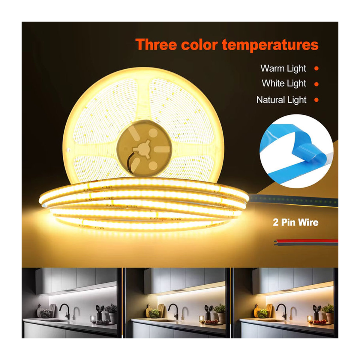 RAZEND Cob-LED-Streifen flexible Bandleuchten mit Gleichrichter 220 V 230 V AC 240 LEDs/m lineare Beleuchtung - Bild 3