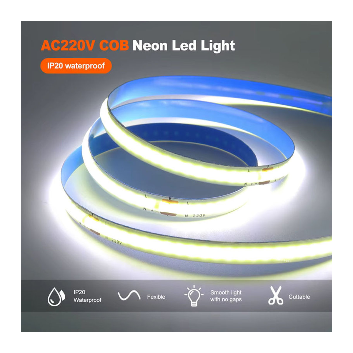 RAZEND Cob-LED-Streifen flexible Bandleuchten mit Gleichrichter 220 V 230 V AC 240 LEDs/m lineare Beleuchtung - Bild 6