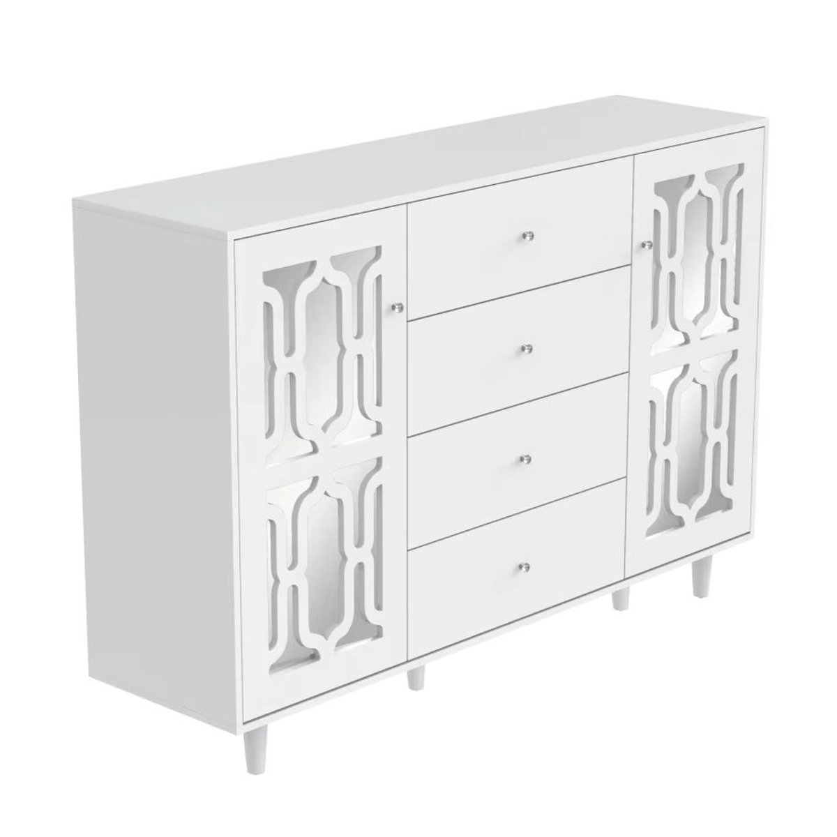 Rbefeuly Moderner TV-Schrank in Weiß mit Spiegelfläche und Kristallgriffen, B/T/H: 147,5 x 40 x 102 cm - Bild 1