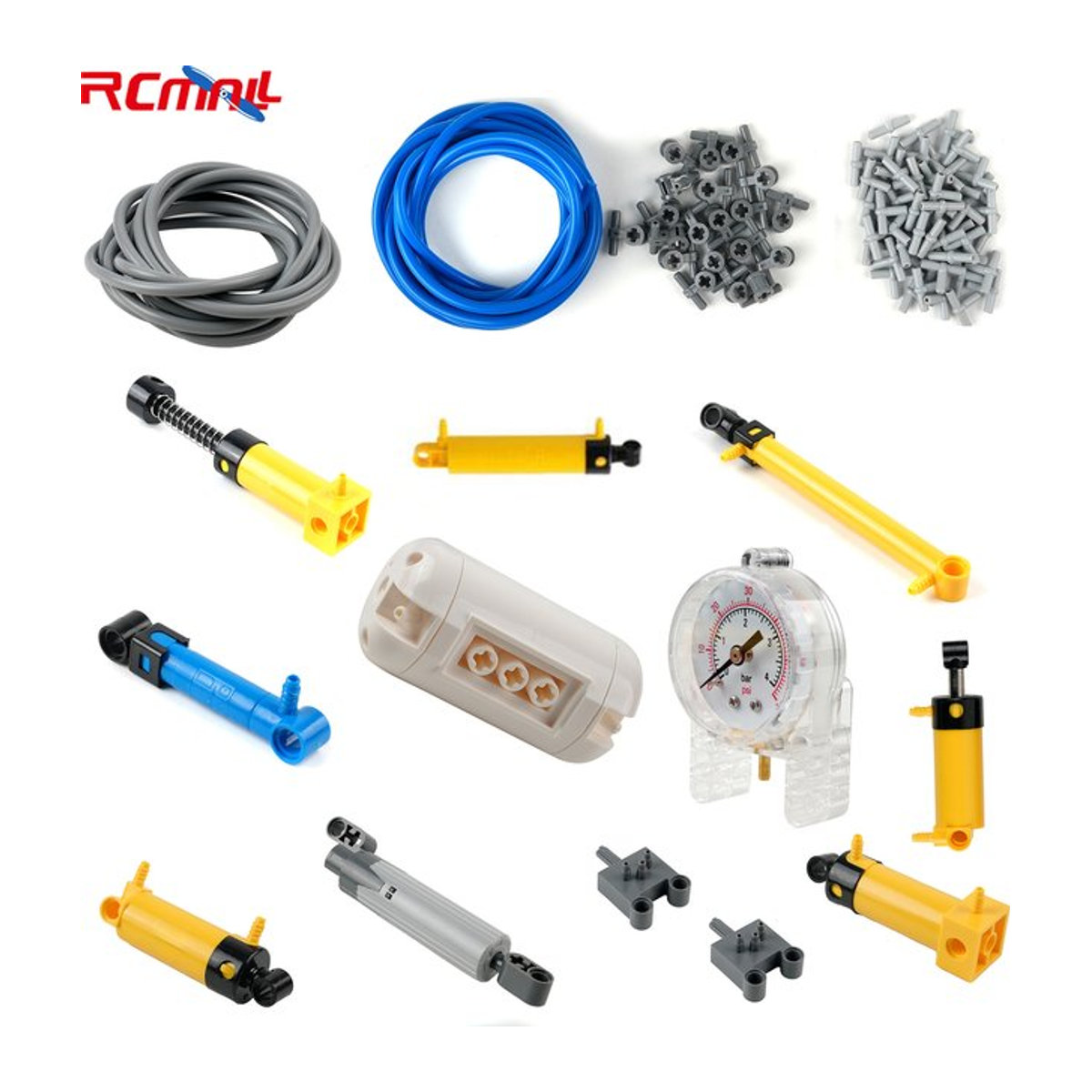 RCmall MOC Pneumatikblock-Set mit Pneumatikschalter 47223, Zylinder, Luftpumpe 19476, Schubstange 19475 und Gastank 75974 in Mehrfarbig - Bild 1