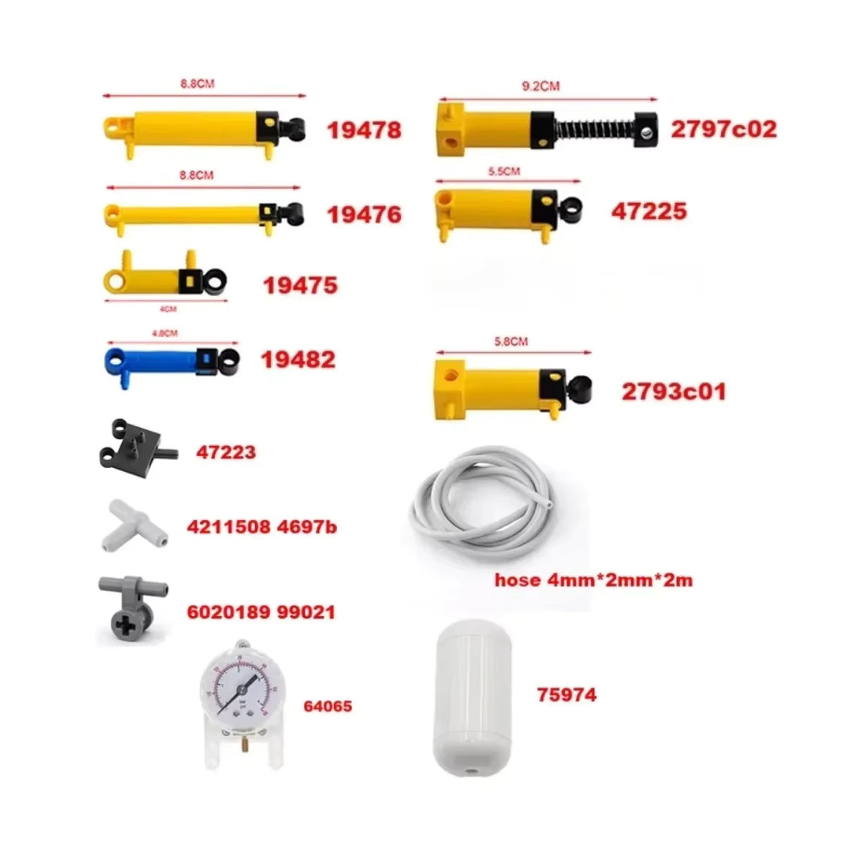 RCmall MOC Pneumatikblock-Set mit Pneumatikschalter 47223, Zylinder, Luftpumpe 19476, Schubstange 19475 und Gastank 75974 in Mehrfarbig - Bild 2