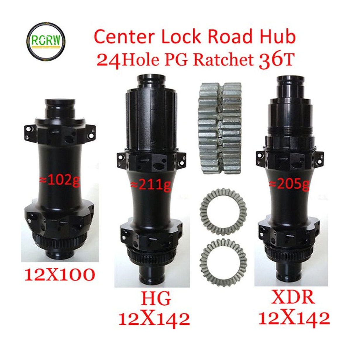 RCRW R310 36T PG Rennrad Nabe Center Lock Schwarz 24-Loch 12x100/12x142 Shimano/HG/XDR Straight Pull Super Light - Bild 1