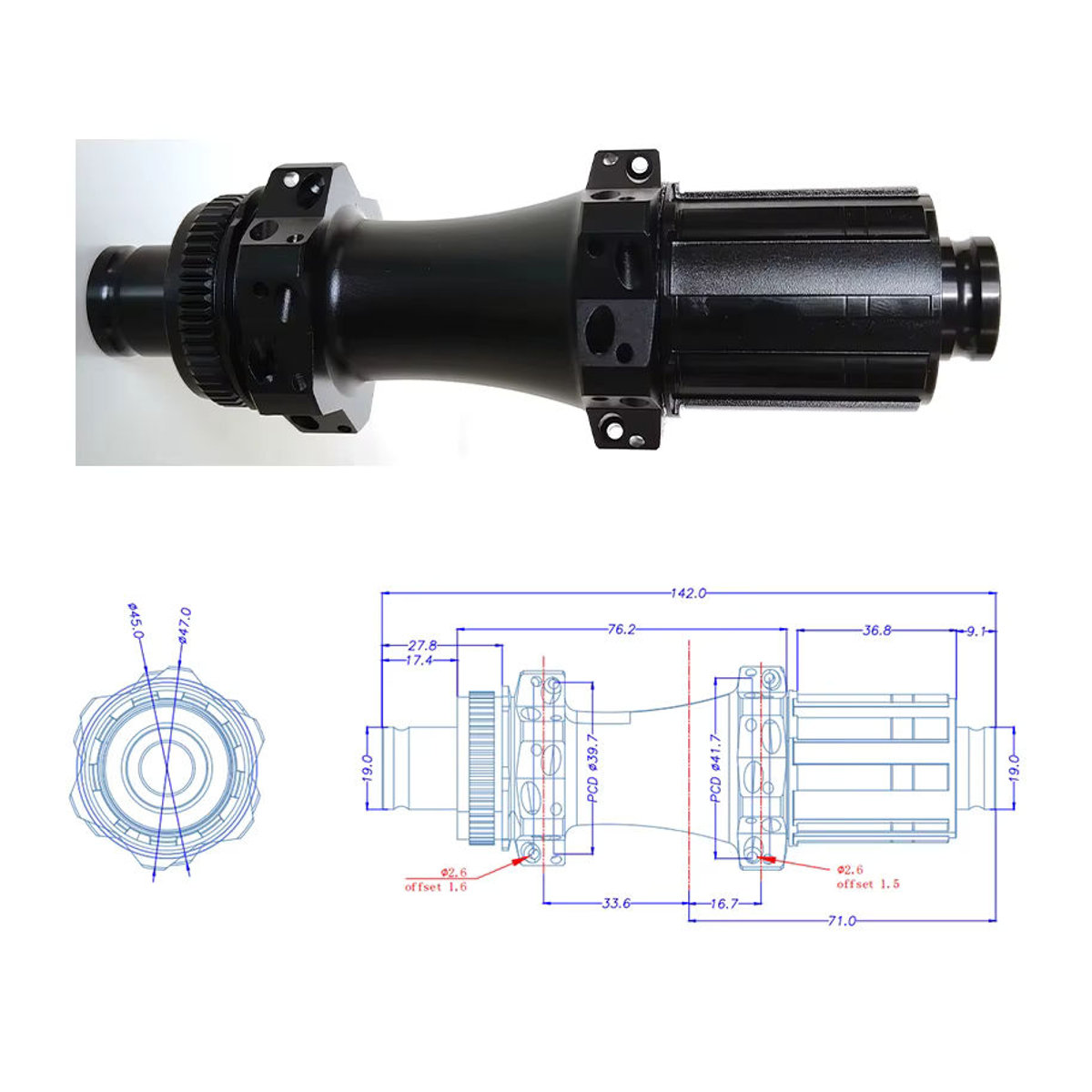 RCRW R310 36T PG Rennrad Nabe Center Lock Schwarz 24-Loch 12x100/12x142 Shimano/HG/XDR Straight Pull Super Light - Bild 3