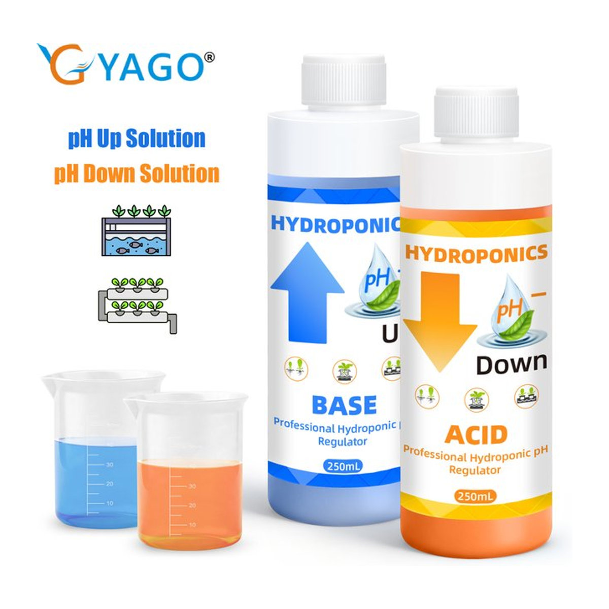 RCYAGO pH-Down-Up-Lösung zur pH-Wert-Steuerung für Hydrokultursysteme und Pflanzenwachstum - Bild 1