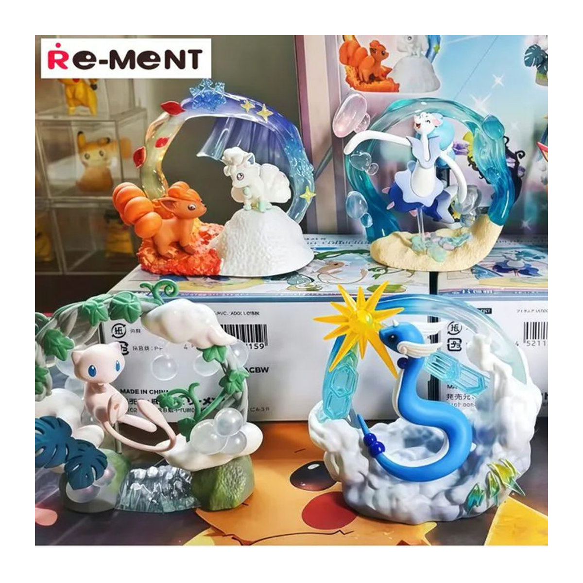 Re-ment Pokémon Circular Diorama Collection 2 Anime-Figuren Set mit Flygon, Alolan Vulpix, Primarina, Dragonair und Mew in Mehrfarbig - Bild 1