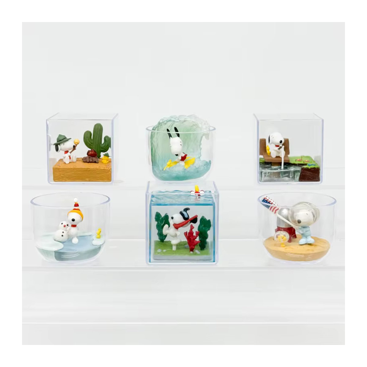 Re-Ment Snoopy Happy Vacations Serie Miniatur-Landschaft Flasche Blind Box Spielzeug als Desktop Ornament in Grau und Mehrfarbig - Bild 2