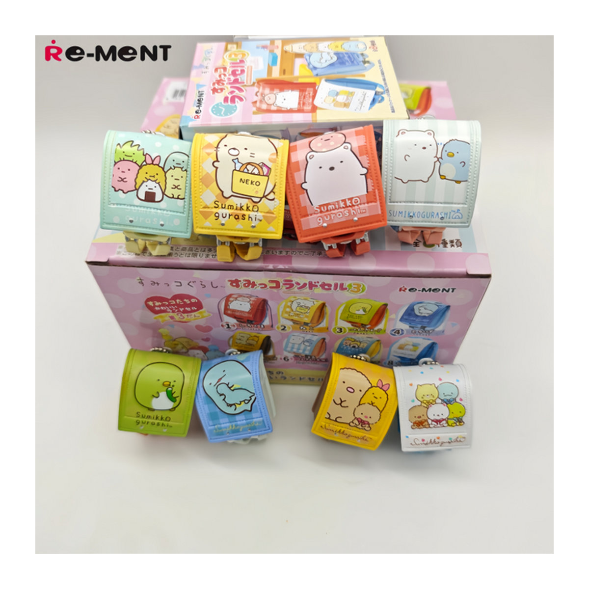 RE-MENT Sumikko Gurashi Mini-Schultertaschen Blind Box mit Shirokuma, Tonkatsu und Neko als mehrfarbige Kunststoff-Miniatur-Figuren - Bild 1