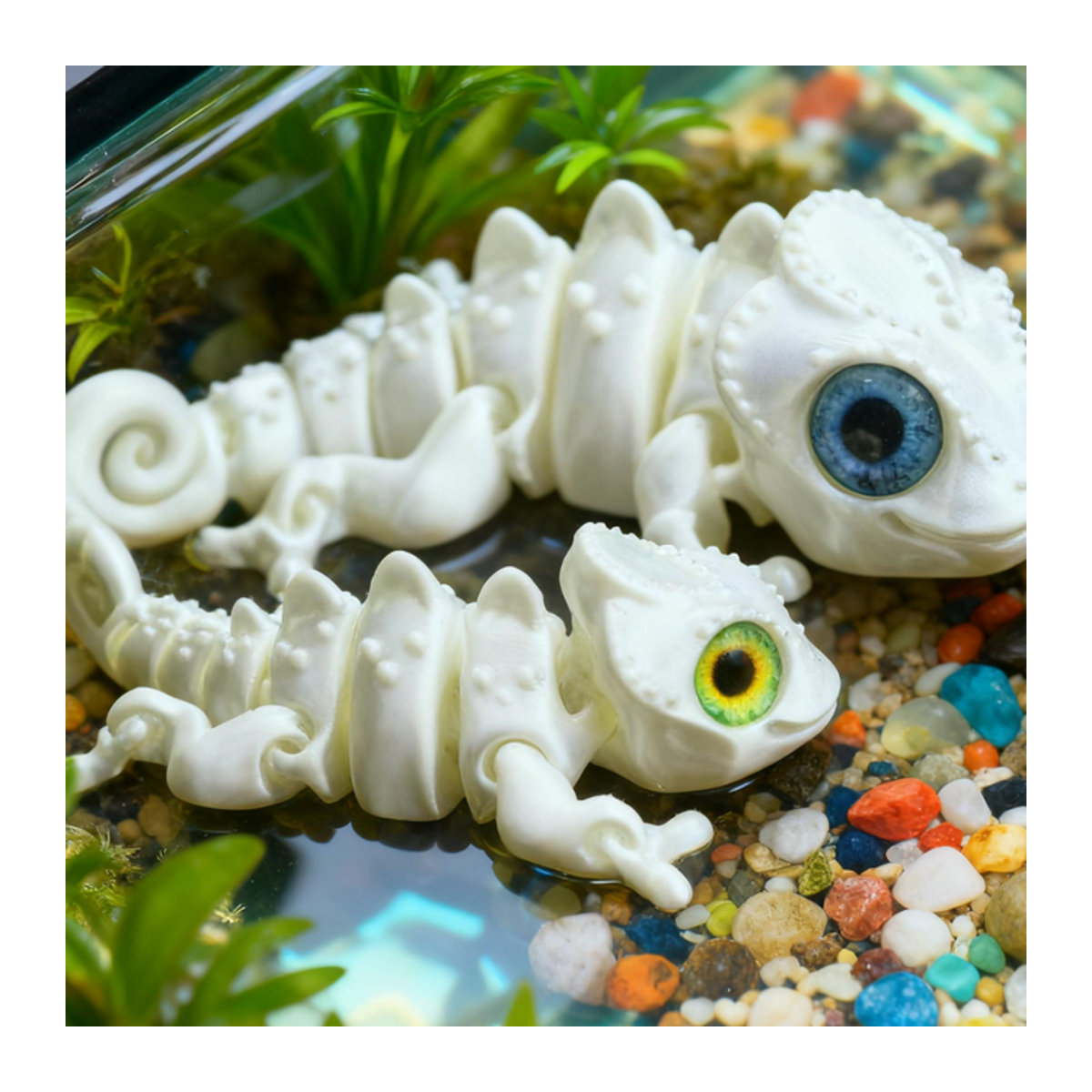 Realistische 3D-gedruckte Drachen-Eidechse als Aquarium-Dekoration aus Kunststoff in Weiß - Bild 1