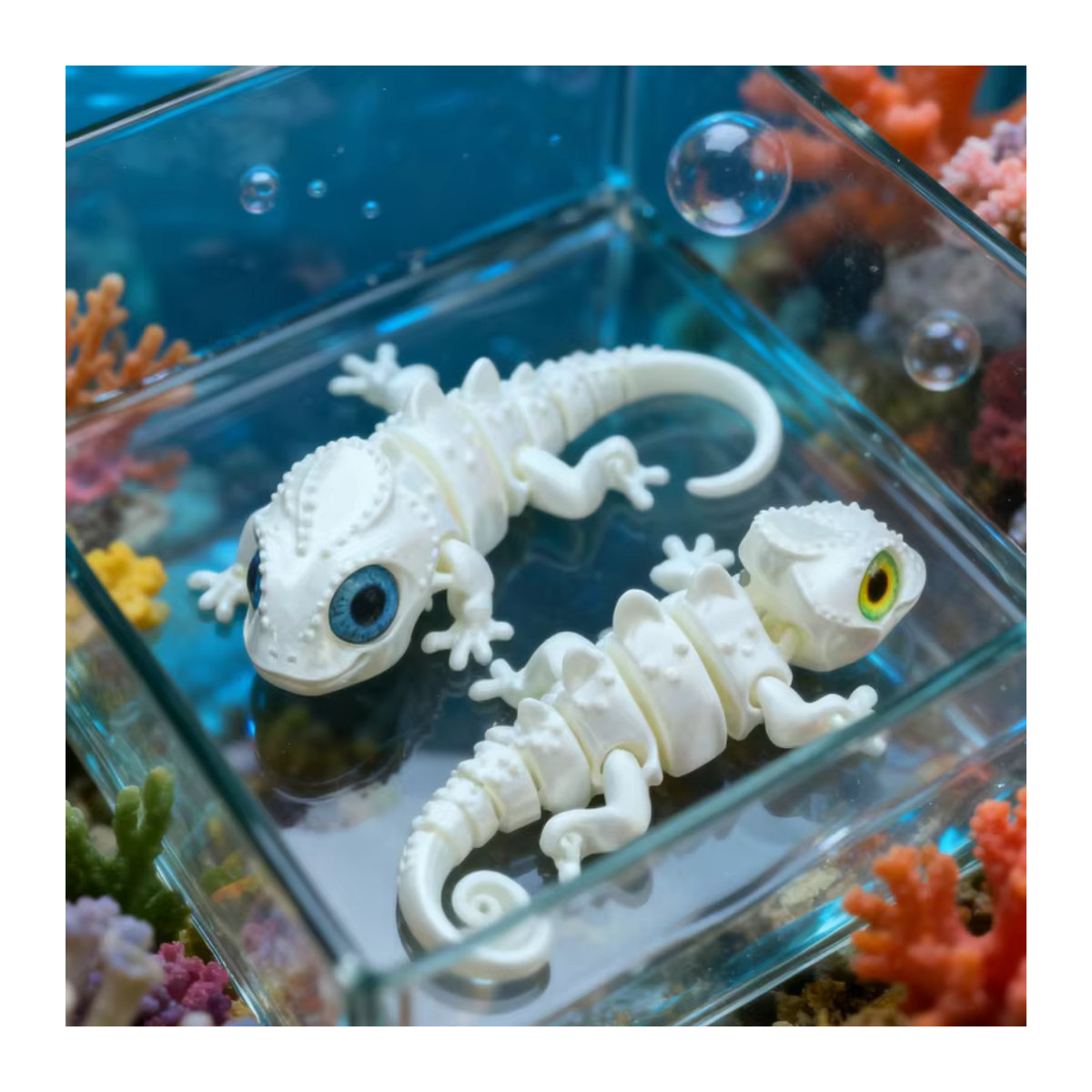 Realistische 3D-gedruckte Drachen-Eidechse als Aquarium-Dekoration aus Kunststoff in Weiß - Bild 3