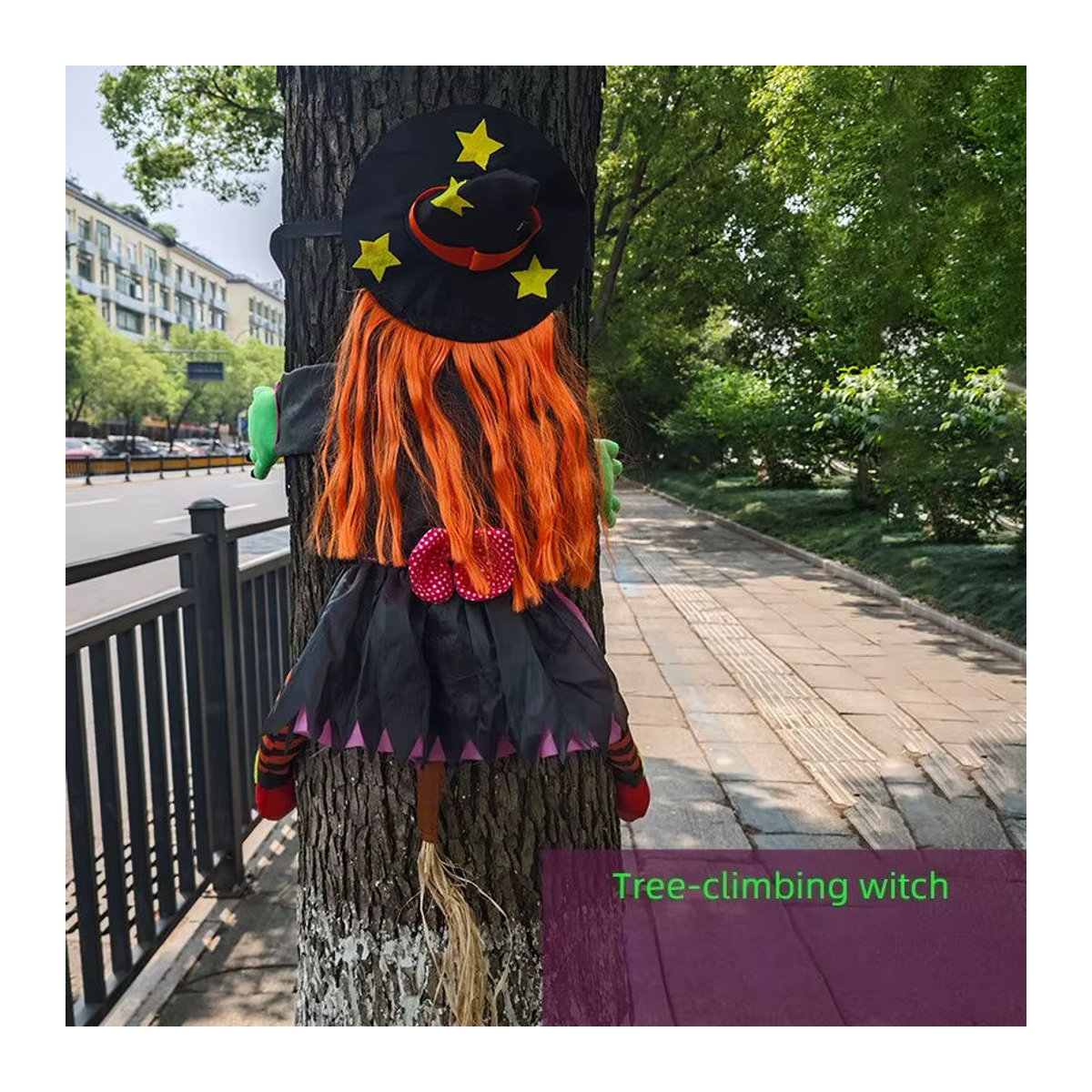 Realistische Halloween Hexe als Hängeornament in Orange für deine Outdoor-Dekoration - Bild 2