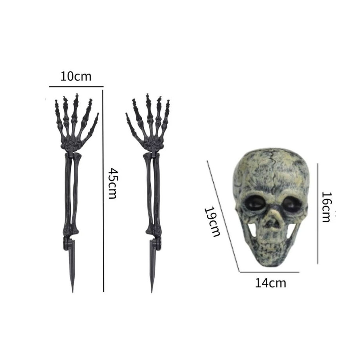 Realistischer Halloween-Schädel mit Skelettkopf und menschlichen Handarmen in Weiß aus Kunststoff zur Dekoration - Bild 2