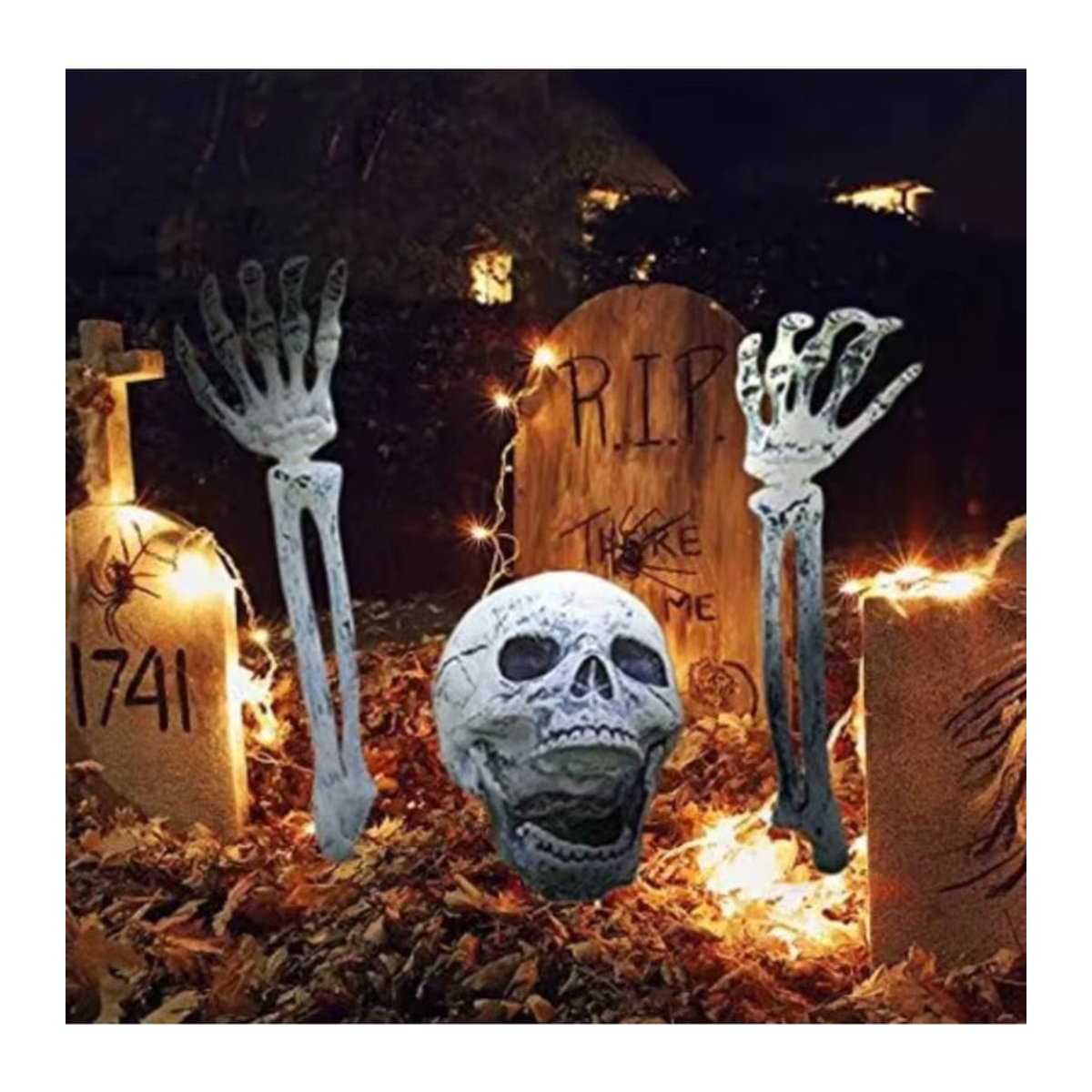 Realistischer Halloween-Schädel mit Skelettkopf und menschlichen Handarmen in Weiß aus Kunststoff zur Dekoration - Bild 4