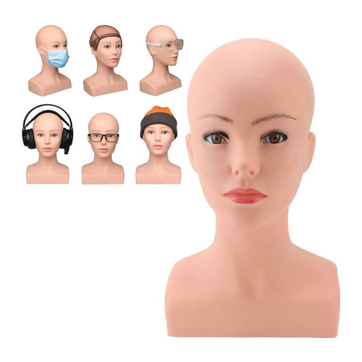 Realistischer Mannequin Kopf mit Schultern aus weichem PVC in Beige zur Präsentation von Hüten, Brillen und Make-up - Bild 1