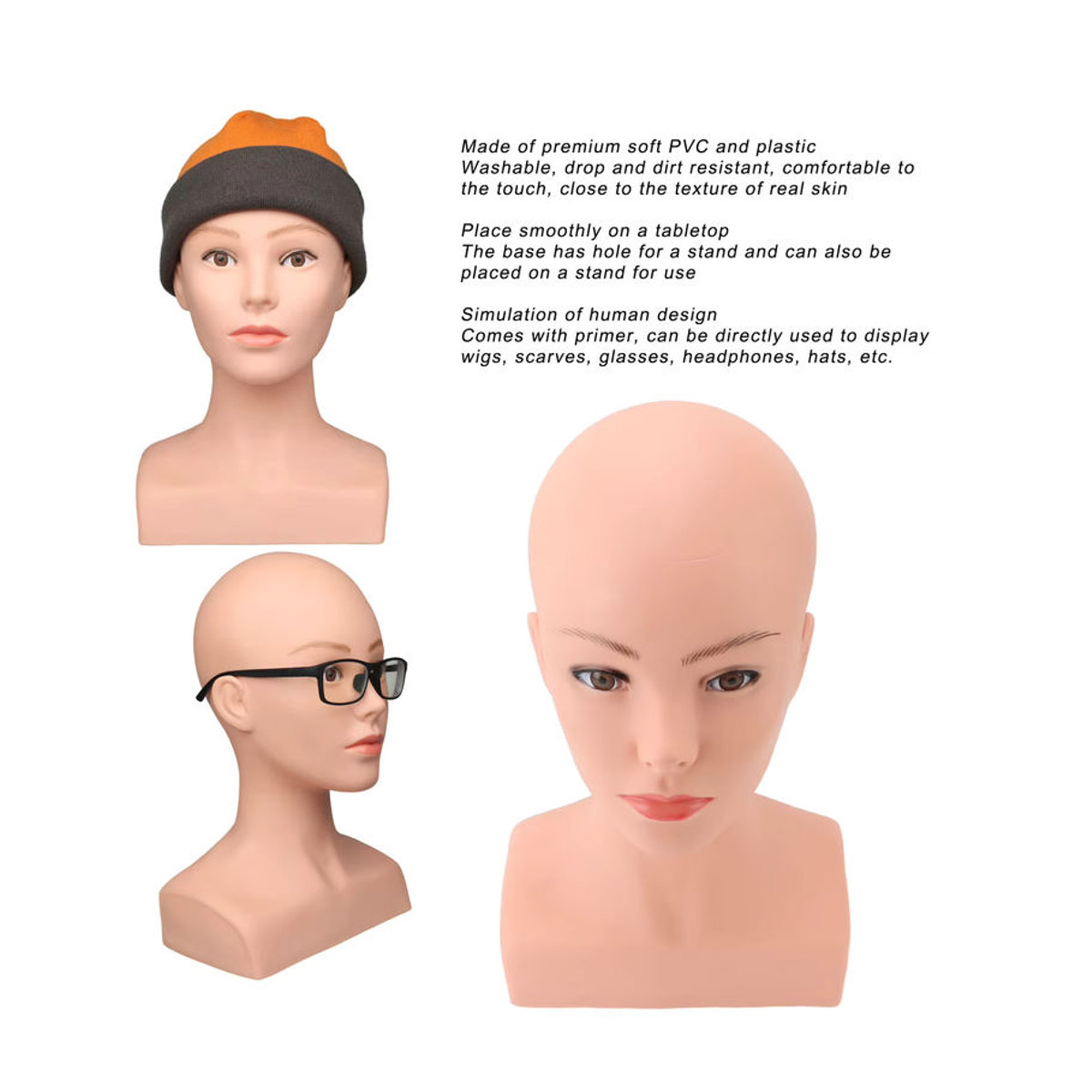Realistischer Mannequin Kopf mit Schultern aus weichem PVC in Beige zur Präsentation von Hüten, Brillen und Make-up - Bild 2