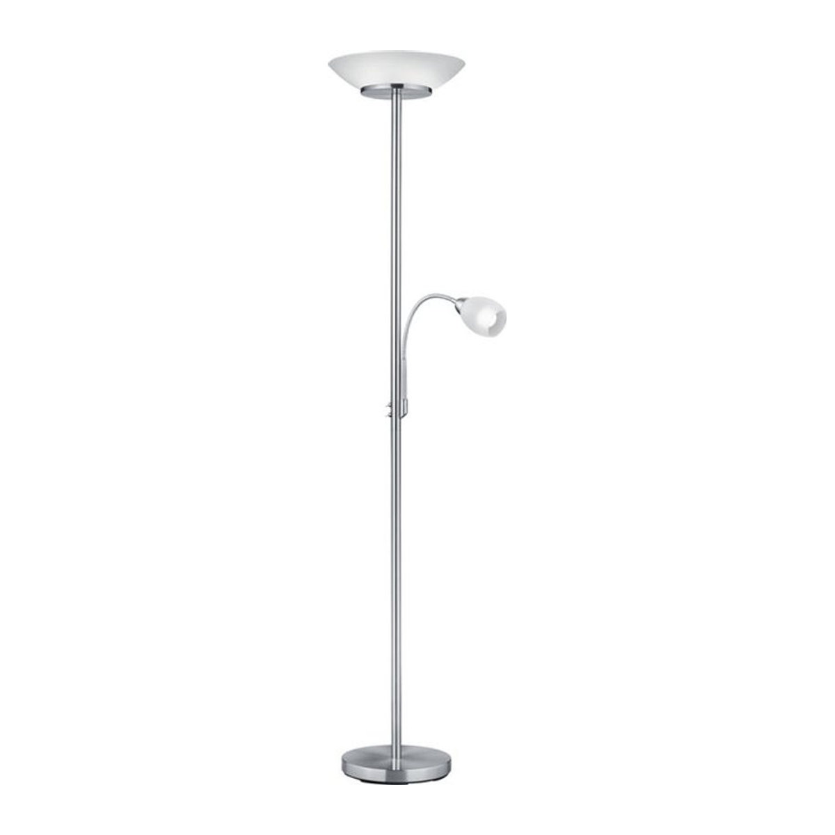 Reality Deckenfluter Gerry mit Flex-Leselampe aus Metall und Glas in Nickel matt und Weiß, Höhe: 180 cm - Bild 1
