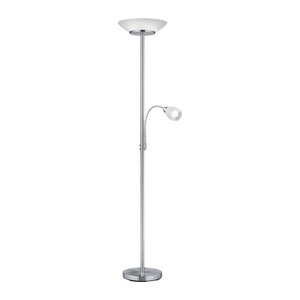 Reality Deckenfluter Gerry mit Flex-Leselampe aus Metall und Glas in Nickel matt und Weiß, Höhe: 180 cm