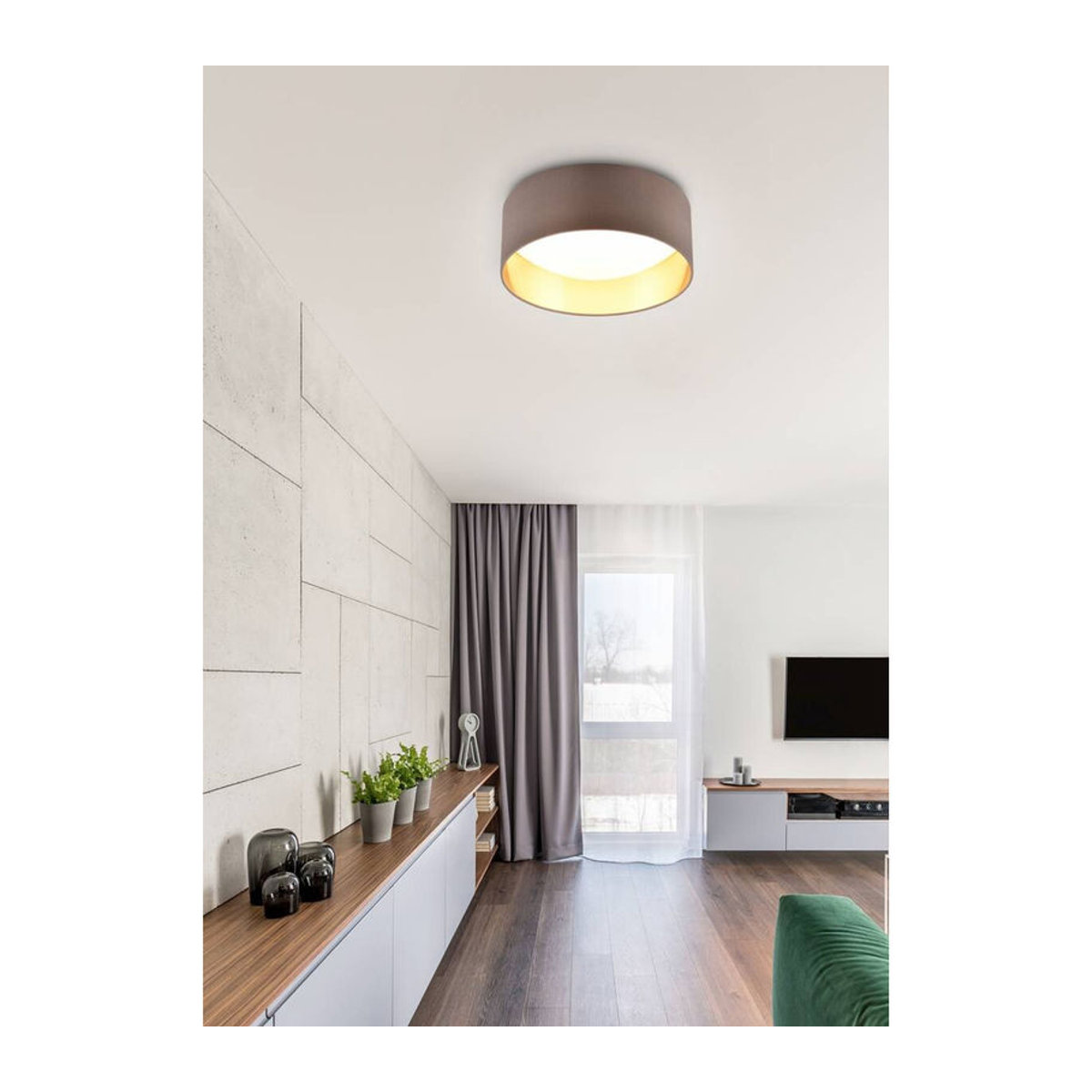 Reality LED-Deckenleuchte Locarno modern in Weiß und Taupe meliert aus Stoff und Kunststoff, Durchmesser: 30 cm, Höhe: 11,6 cm - Bild 3