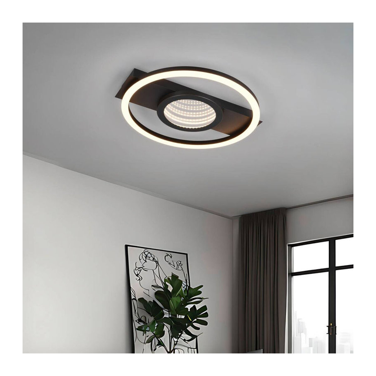 Reality Wheeler LED-Deckenleuchte Trio in Schwarz matt mit Infinity Mirror Effekt, 16 W, Warmweiß, B/H/T: 35 x 5 x 33 cm - Bild 3