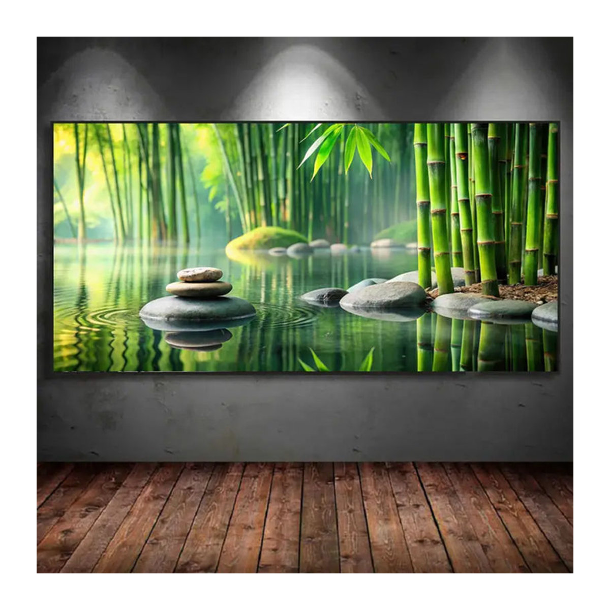 RealShining Diamond Painting Set Bambuswald mit Zen-Stein-Landschaft in Grün, quadratisches Mosaik-DIY-Kunstgemälde im Querformat zur Wandmontage - Bild 1