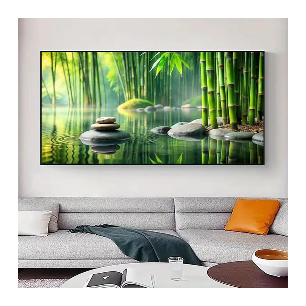 RealShining Diamond Painting Set Bambuswald mit Zen-Stein-Landschaft in Grün, quadratisches Mosaik-DIY-Kunstgemälde im Querformat zur Wandmontage - Bild 2