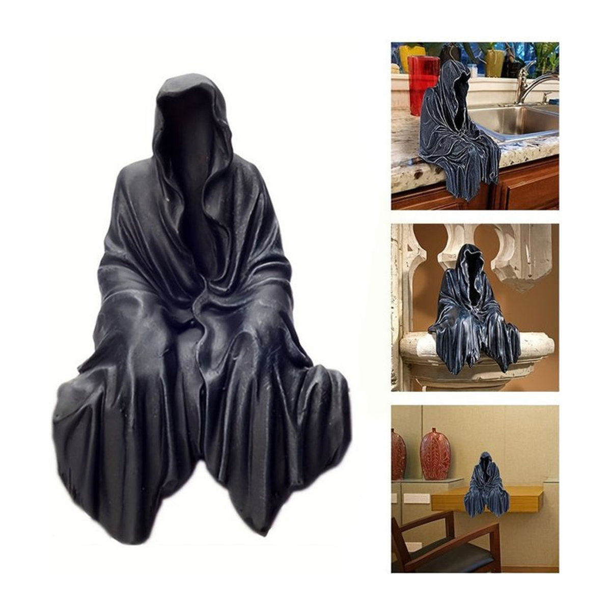 Reaping Trost Creeper Reaper Sitzstatue Gothic Desktop Deko aus Kunstharz in Schwarz - Bild 1