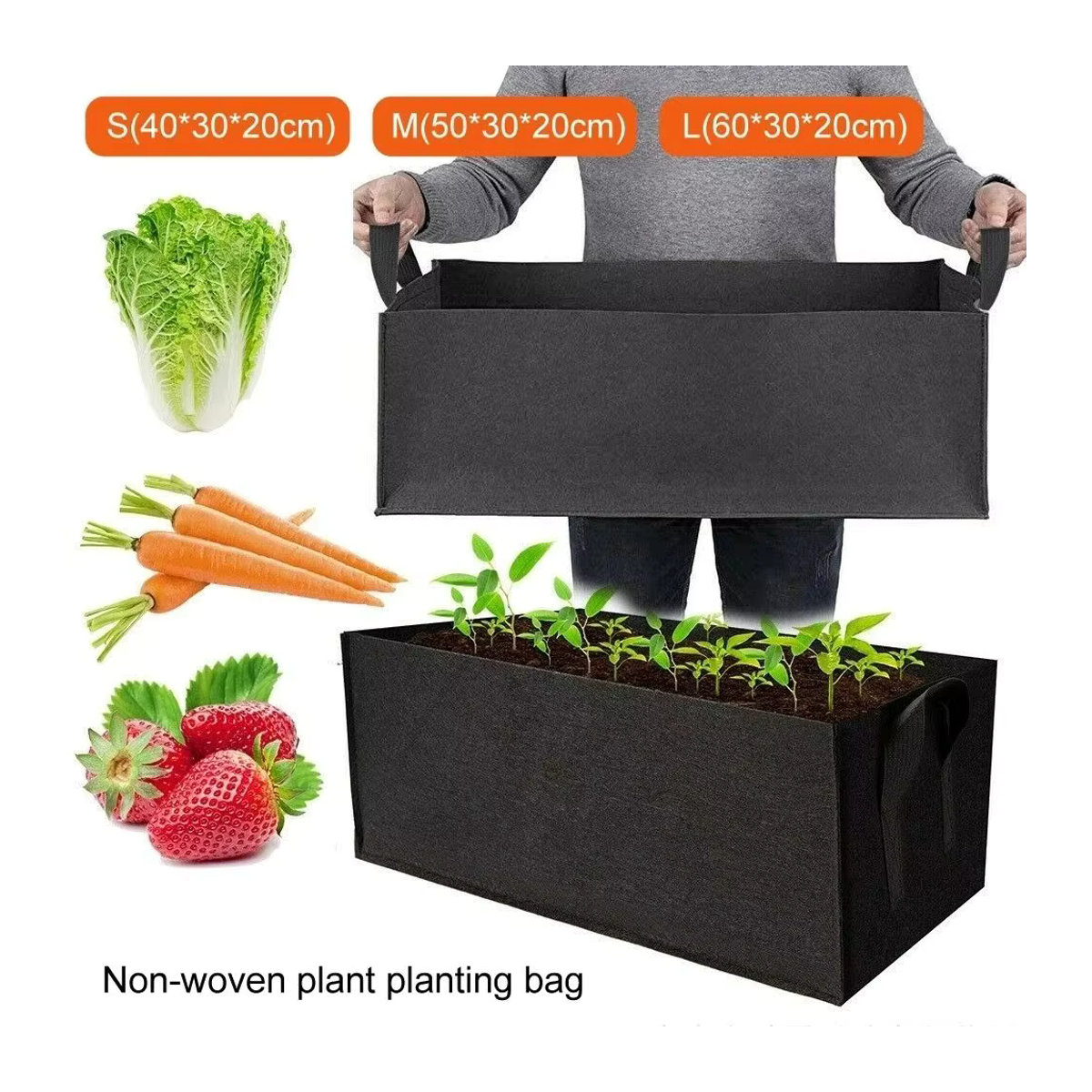 Rechteckige Filz-Gartenpflanztasche mit Griffen als Pflanztopf und Ernährungsbeutel für deine Pflanzen - Bild 5