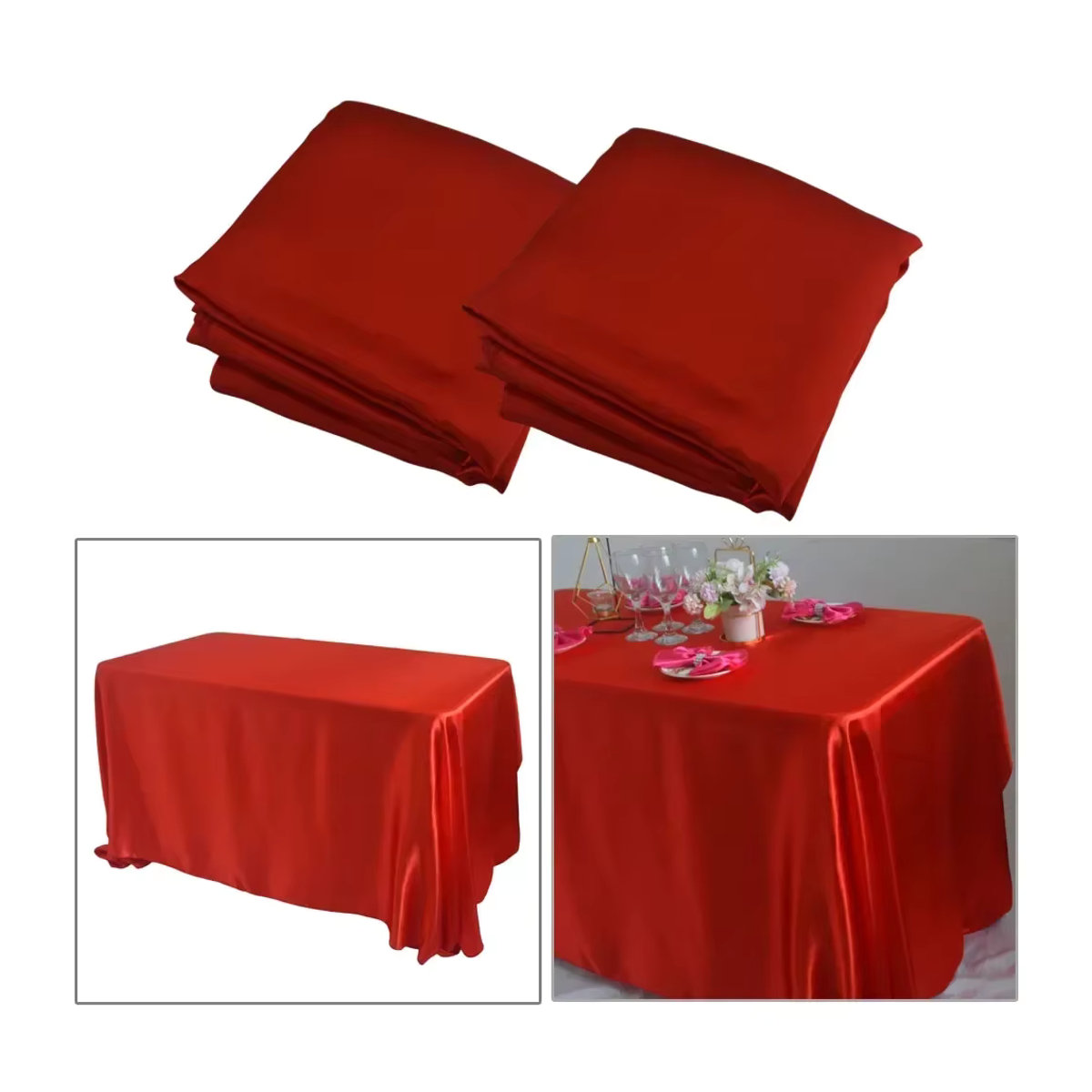 Rechteckige Satin-Tischdecke für Hochzeit, Party und Dekoration, B: 145 cm, L: 180 cm - Bild 4