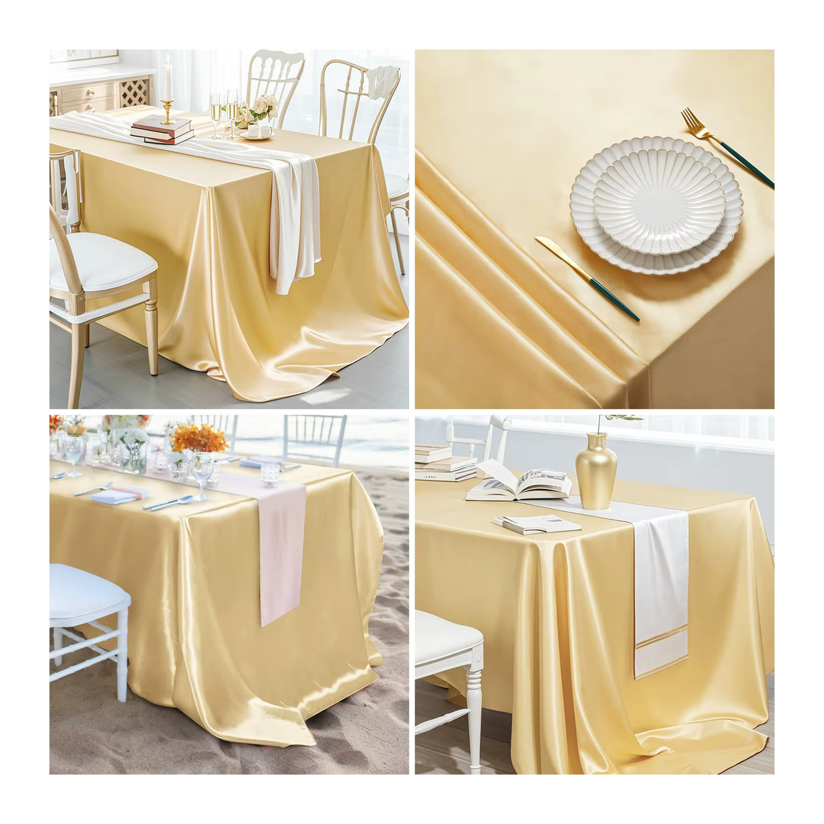 Rechteckige Satin-Tischdecke für Hochzeiten und Partys in Beige oder Gold - Bild 3