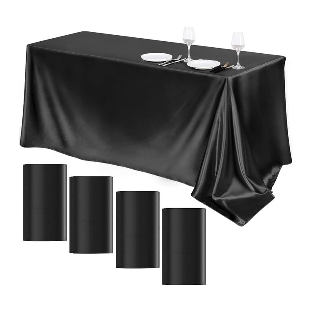 Rechteckige Satin-Tischdecke mit doppelter Nahkante für Hochzeitsbankette und Partys in Gelb und Schwarz - Bild 1