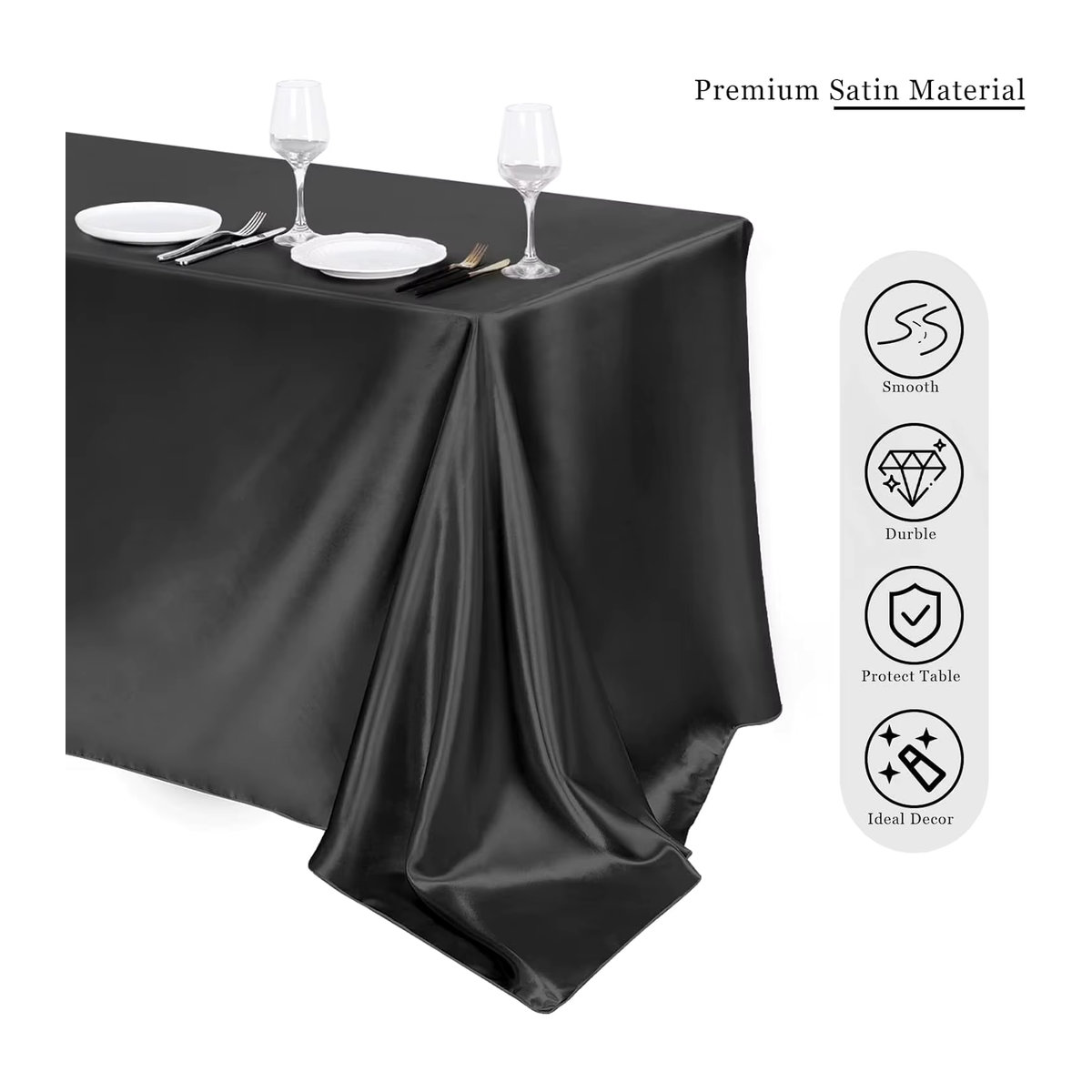 Rechteckige Satin-Tischdecke mit doppelter Nahkante für Hochzeitsbankette und Partys in Gelb und Schwarz - Bild 2