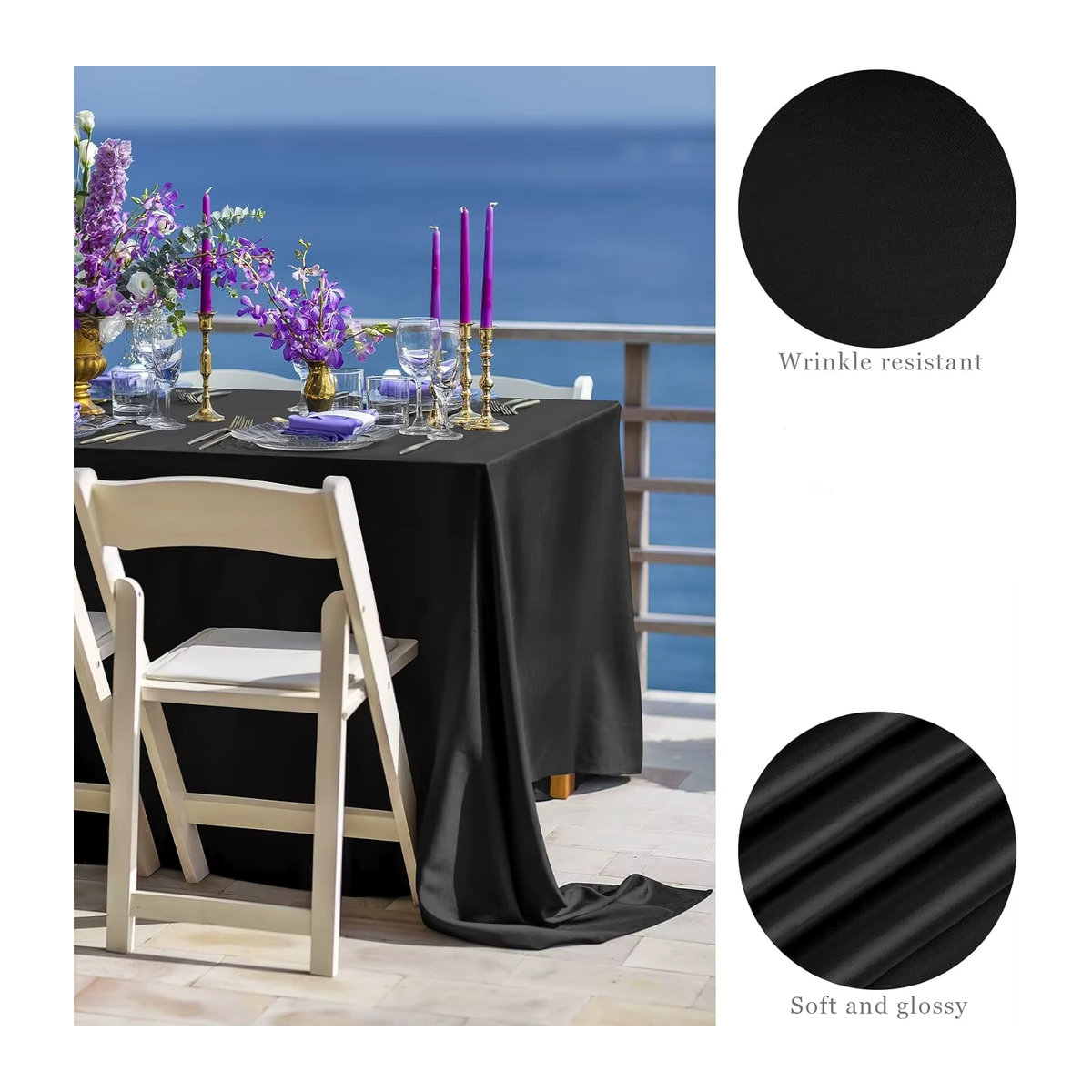Rechteckige Satin-Tischdecke mit doppelter Nahkante für Hochzeitsbankette und Partys in Gelb und Schwarz - Bild 3