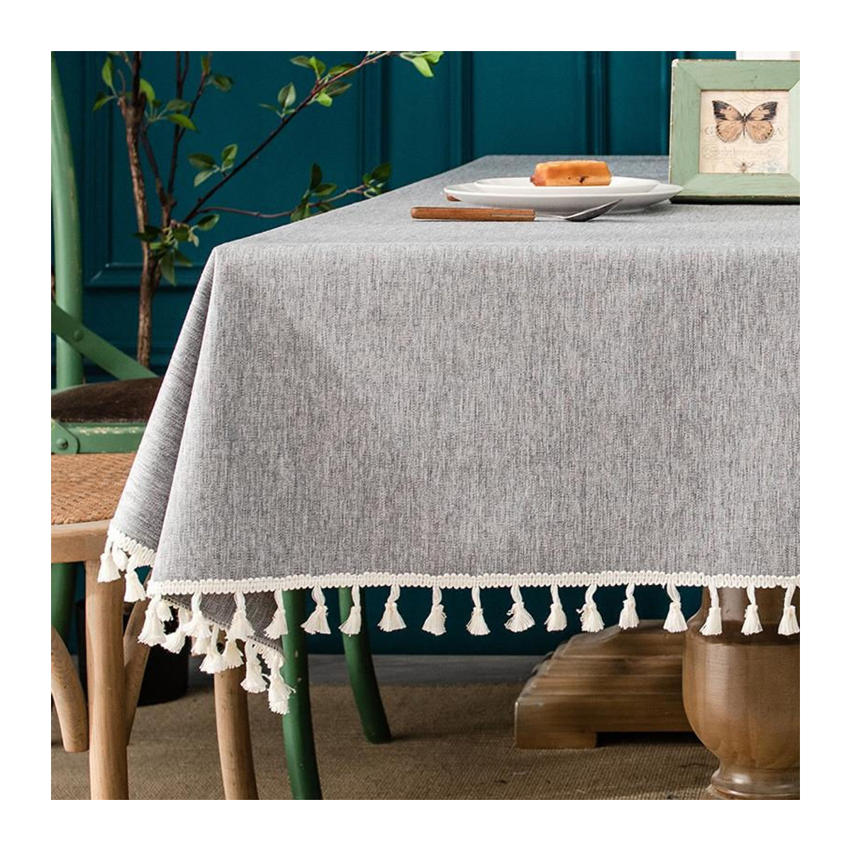 Rechteckige Tischdecke aus Baumwolle und Leinen von A Family Of Home Textiles in Grau, wasserdicht und fleckabweisend, B/B/H: 140 x 180 cm - Bild 5