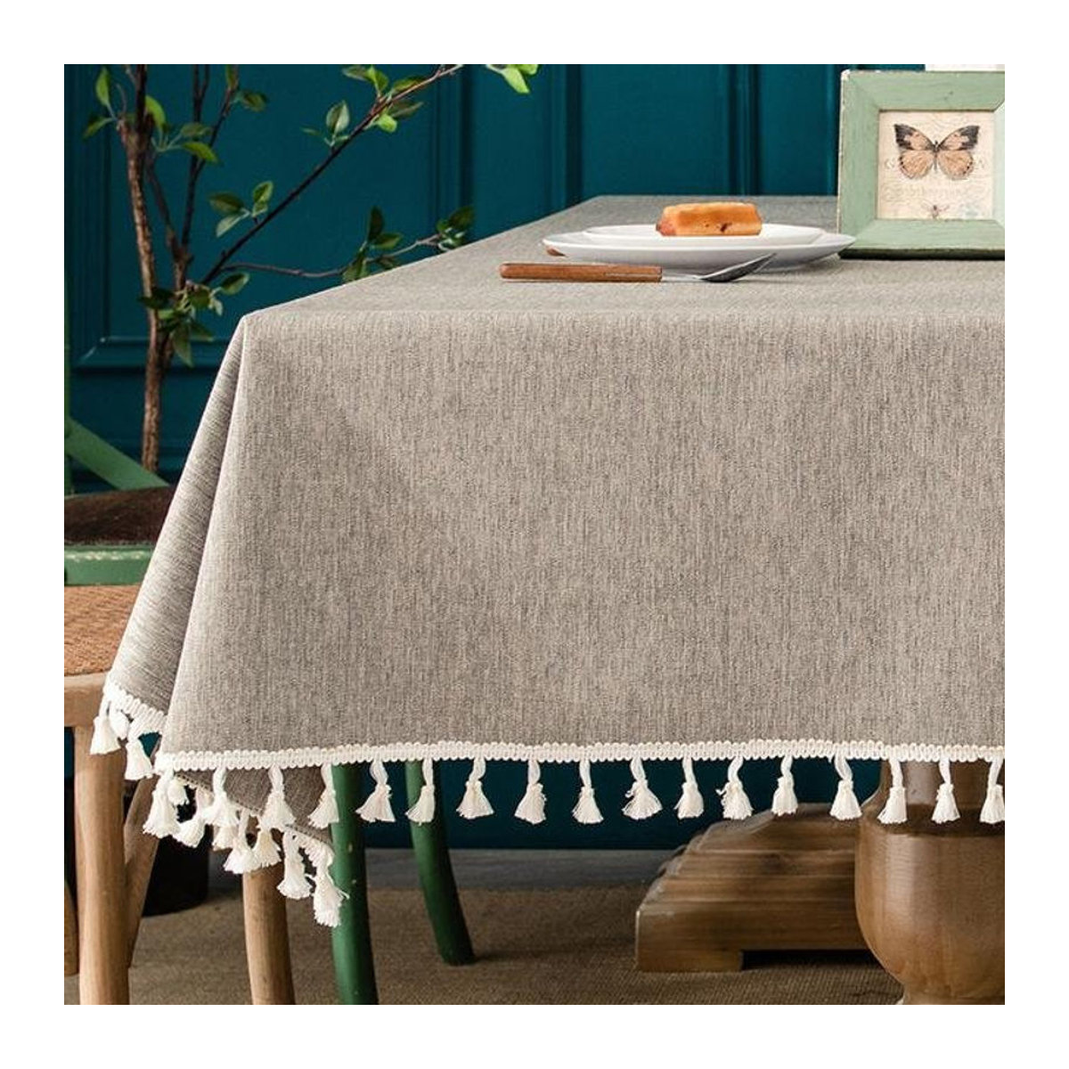 Rechteckige Tischdecke aus Baumwolle und Leinen von A Family Of Home Textiles in Grau, wasserdicht und fleckabweisend, B/T/H: 140 x 180 cm - Bild 1