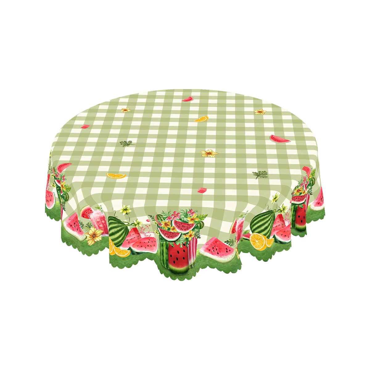 Rechteckige Tischdecke mit Sommer-Obstdruck Wassermelone und grünem Karomuster in Grün und Mehrfarbig - Bild 5