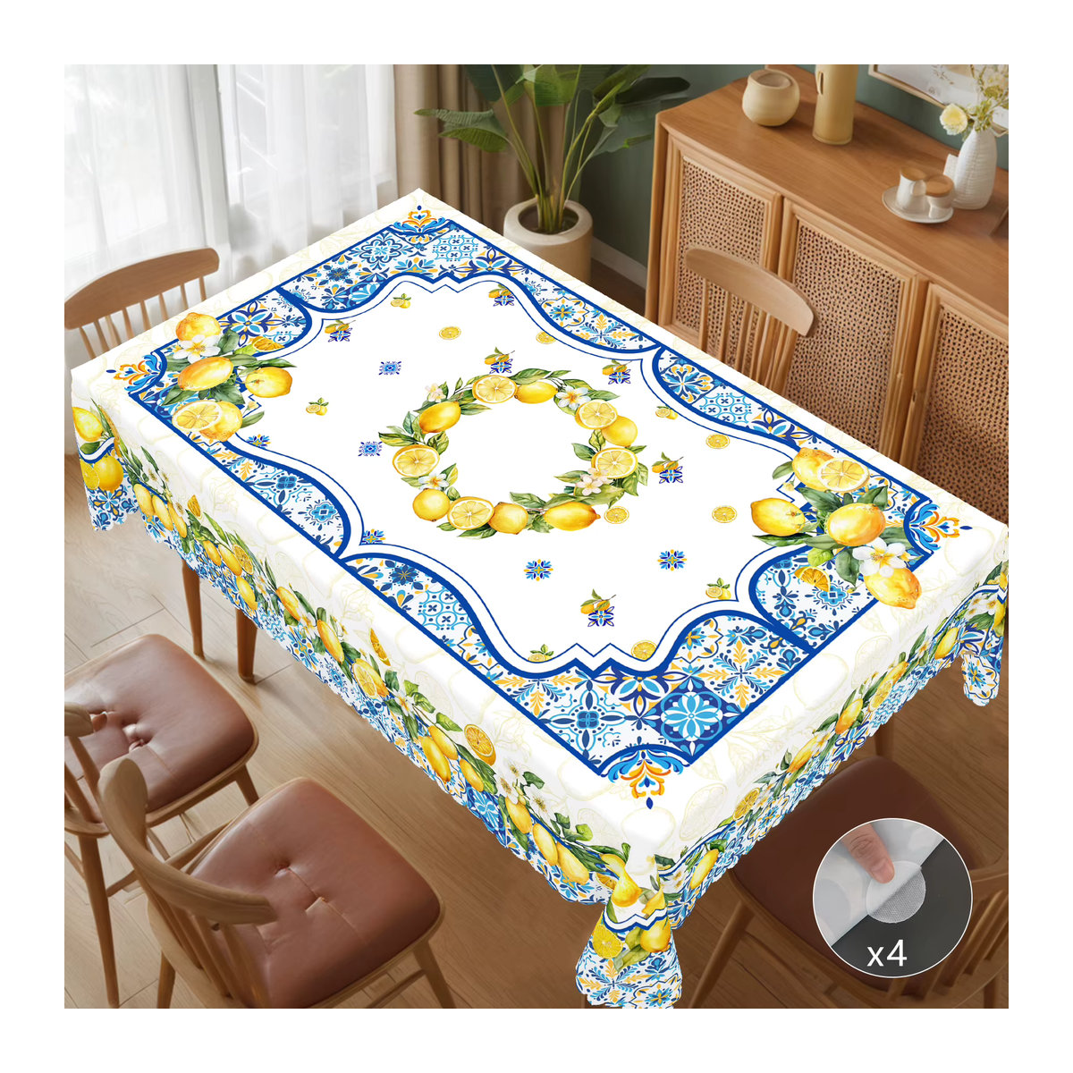 Rechteckige Tischdecke mit Sommerfrucht-Zitronenmuster in Blau und Weiß für deine Tischdekoration - Bild 1